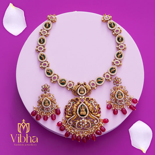 Lakshmi Devi Design Necklace and Earrings Set