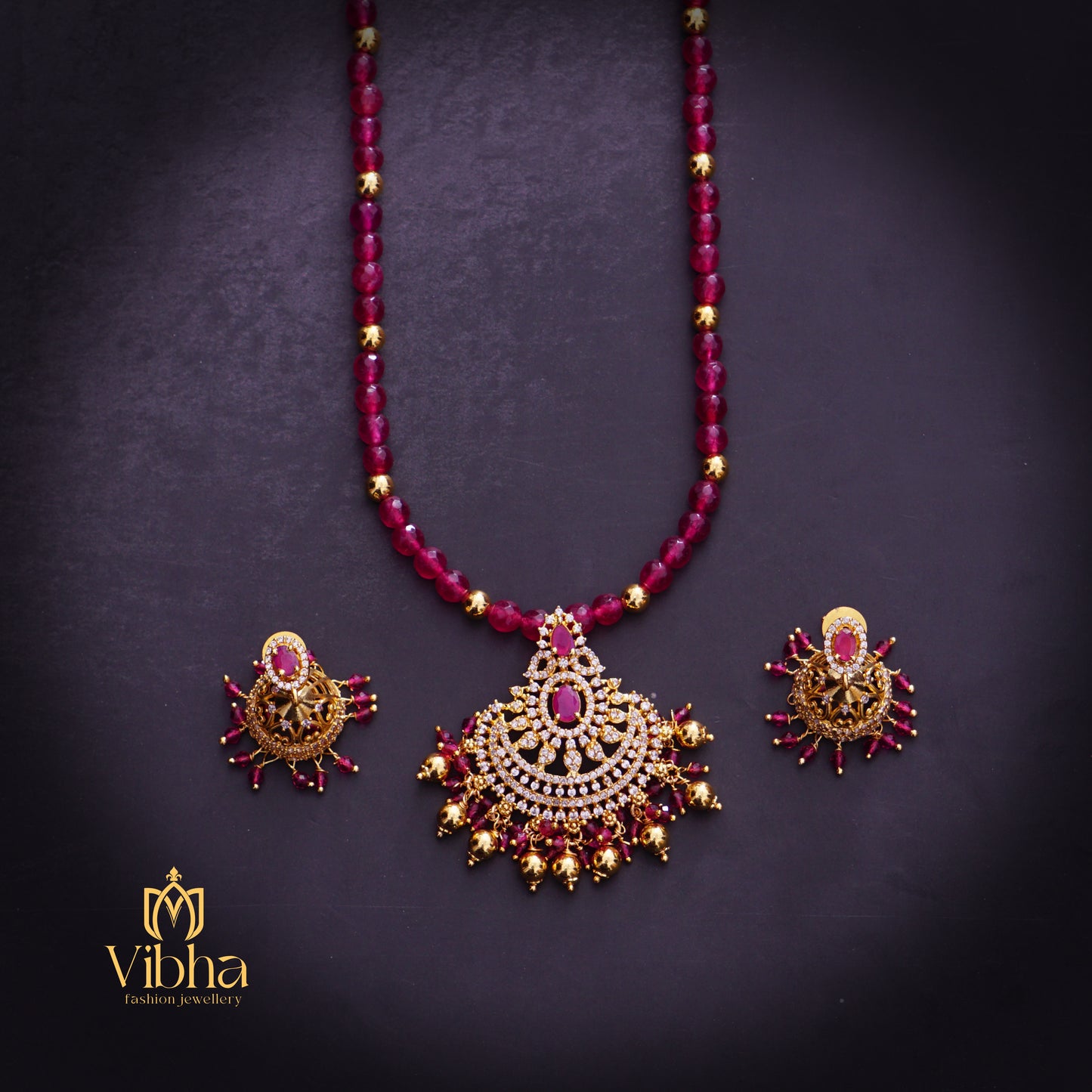 Chandbali Beads Mala and Jhumkas Set