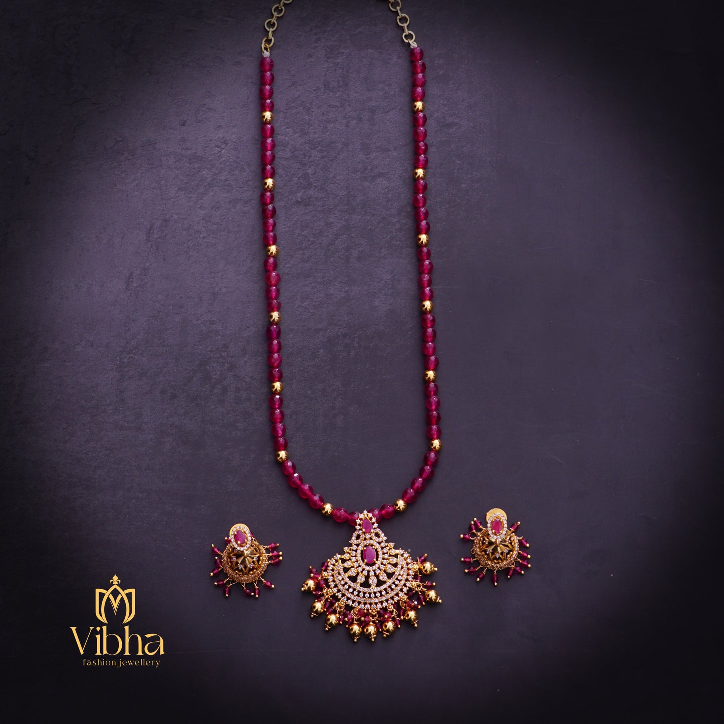 Chandbali Beads Mala and Jhumkas Set