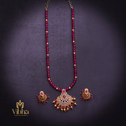 Chandbali Beads Mala and Jhumkas Set