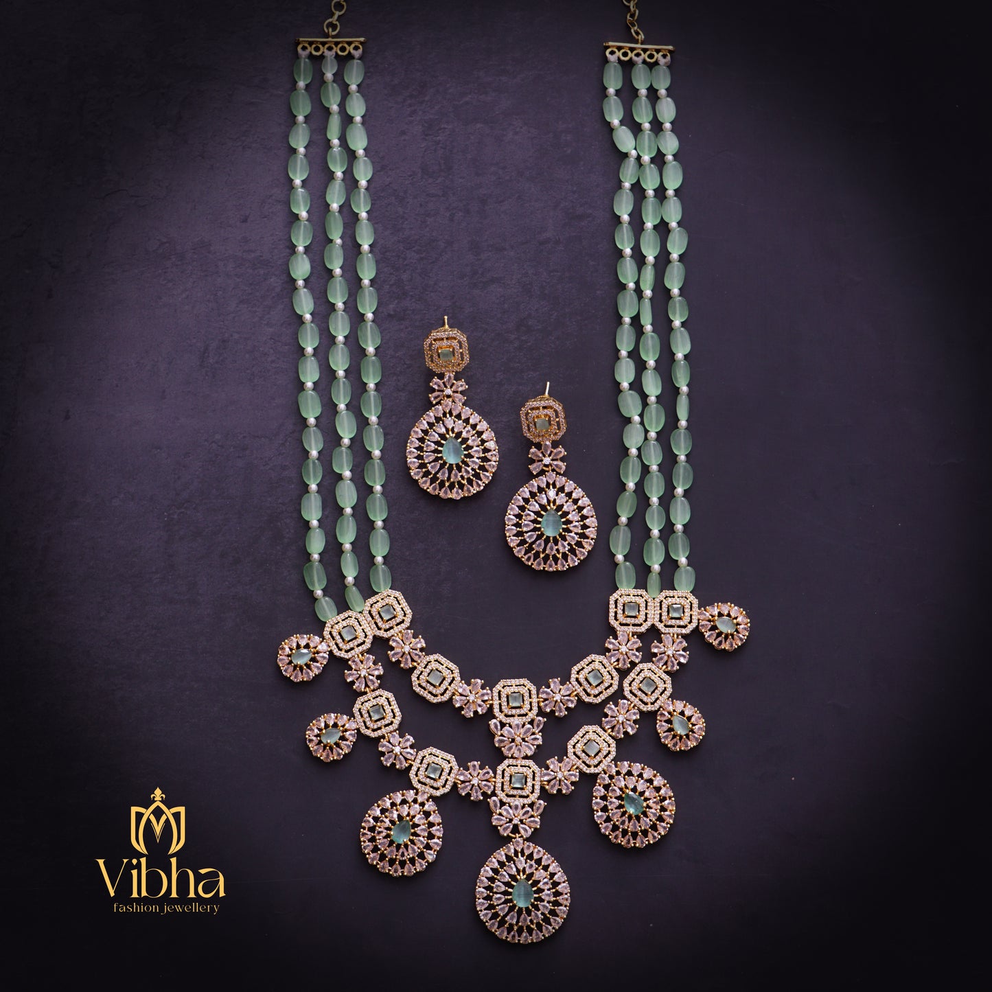 Floral Design Beads Haram and Earrings Set