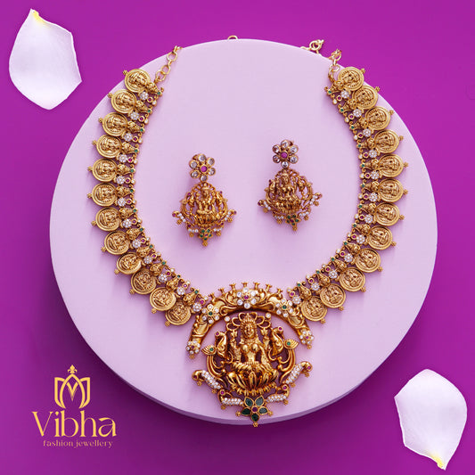 Lakshmi Devi Design Necklace and Earrings Set