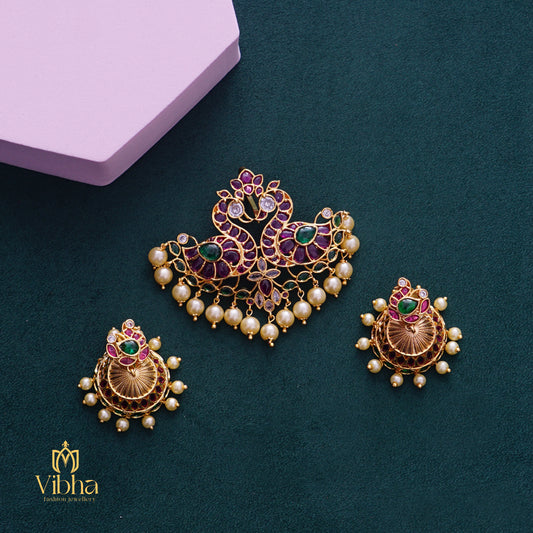 Double Peacock Pendant and Jhumkas Set