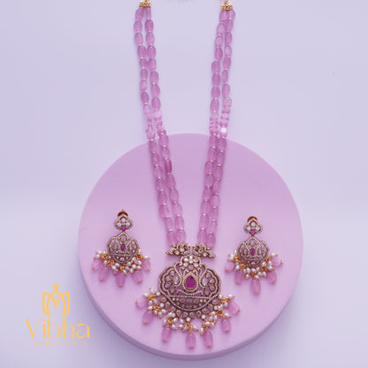 Double Peacock Design Beads Haram and Earrings Set