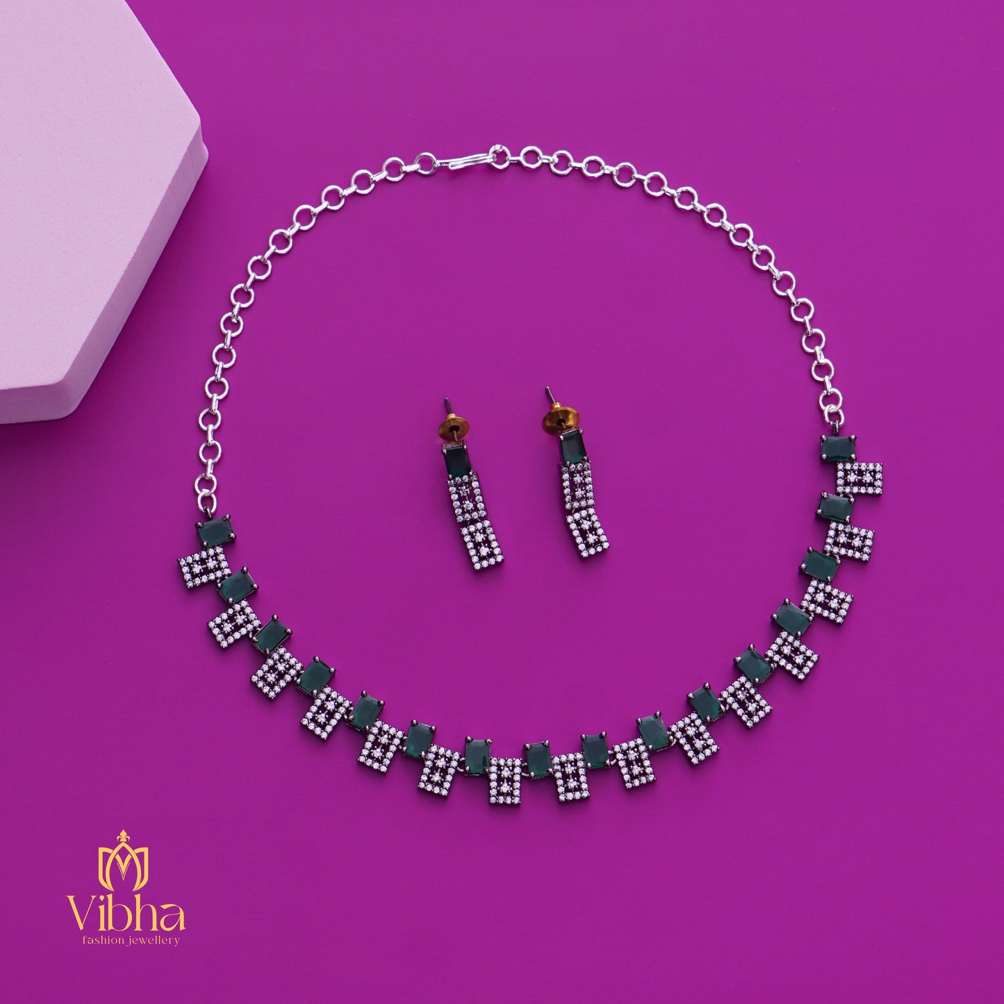 Square Design Necklace and Earrings Set