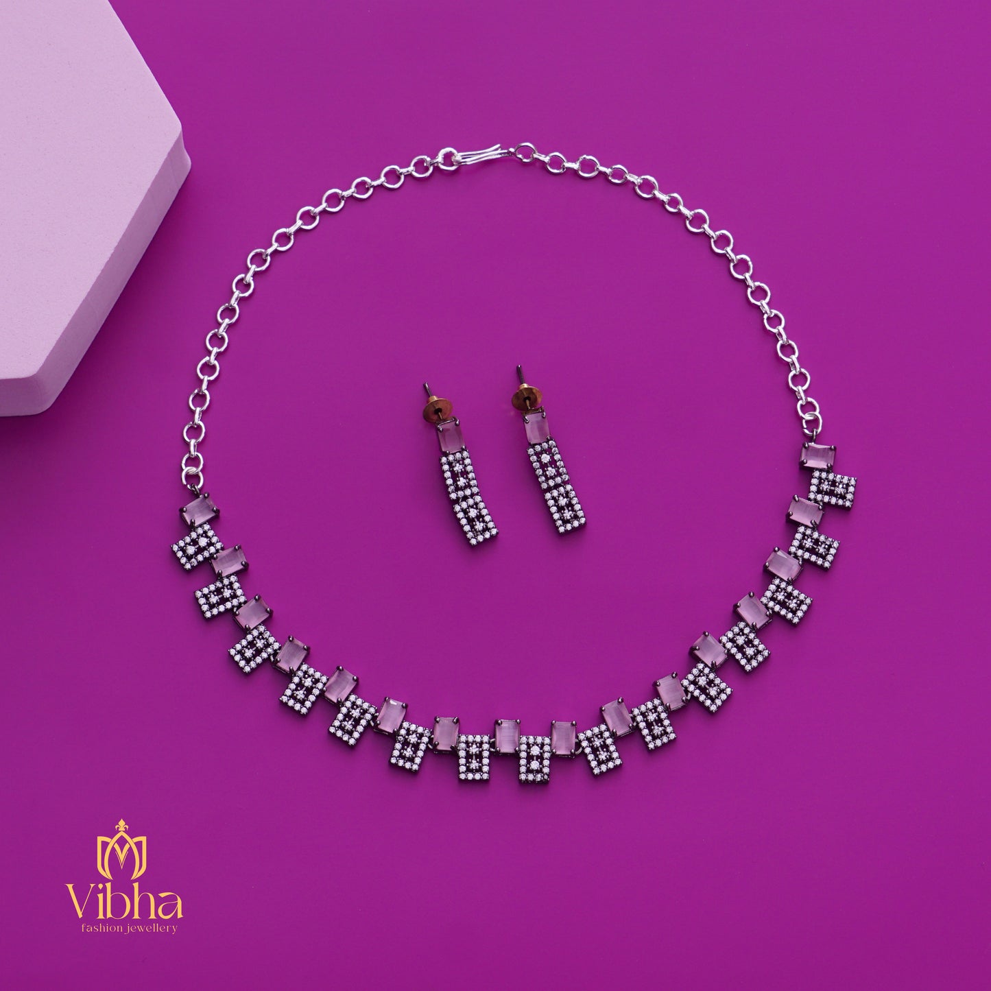 Square Design Necklace and Earrings Set