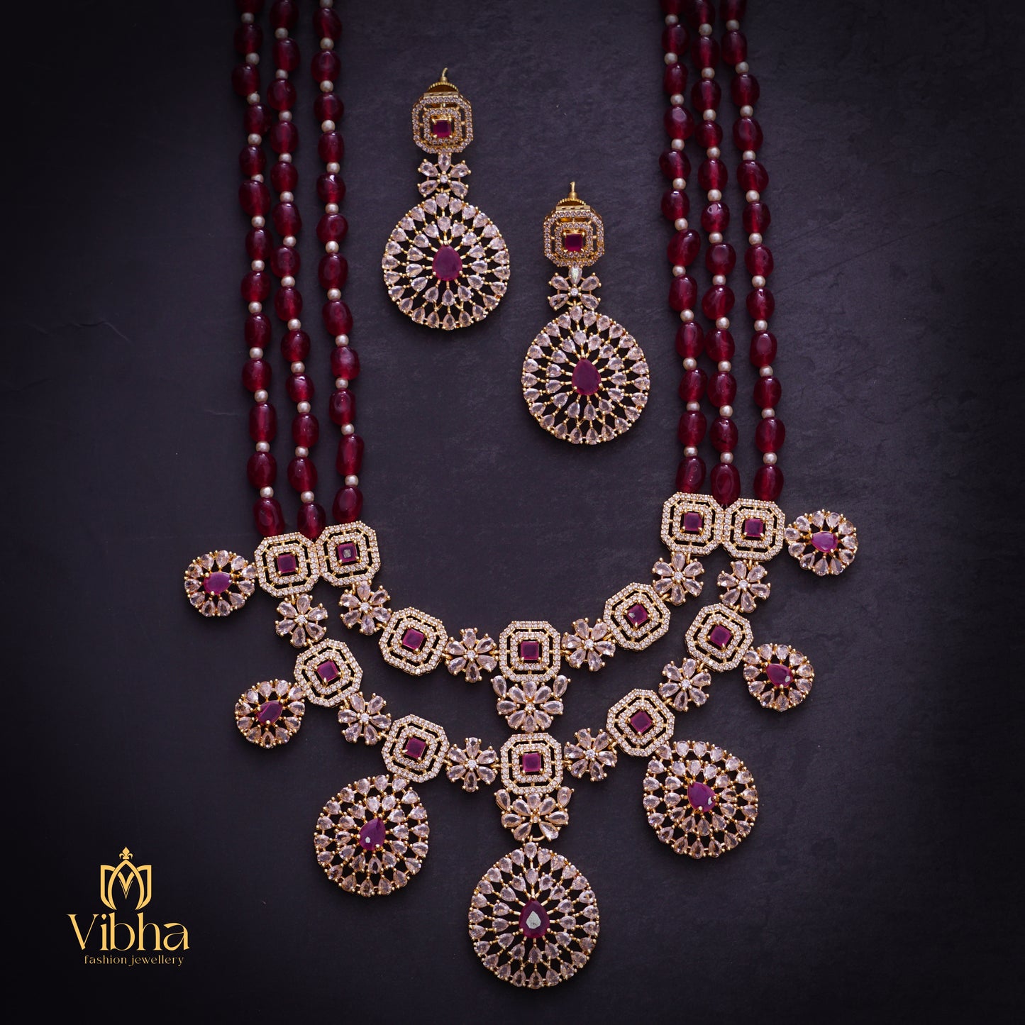 Floral Design Beads Haram and Earrings Set