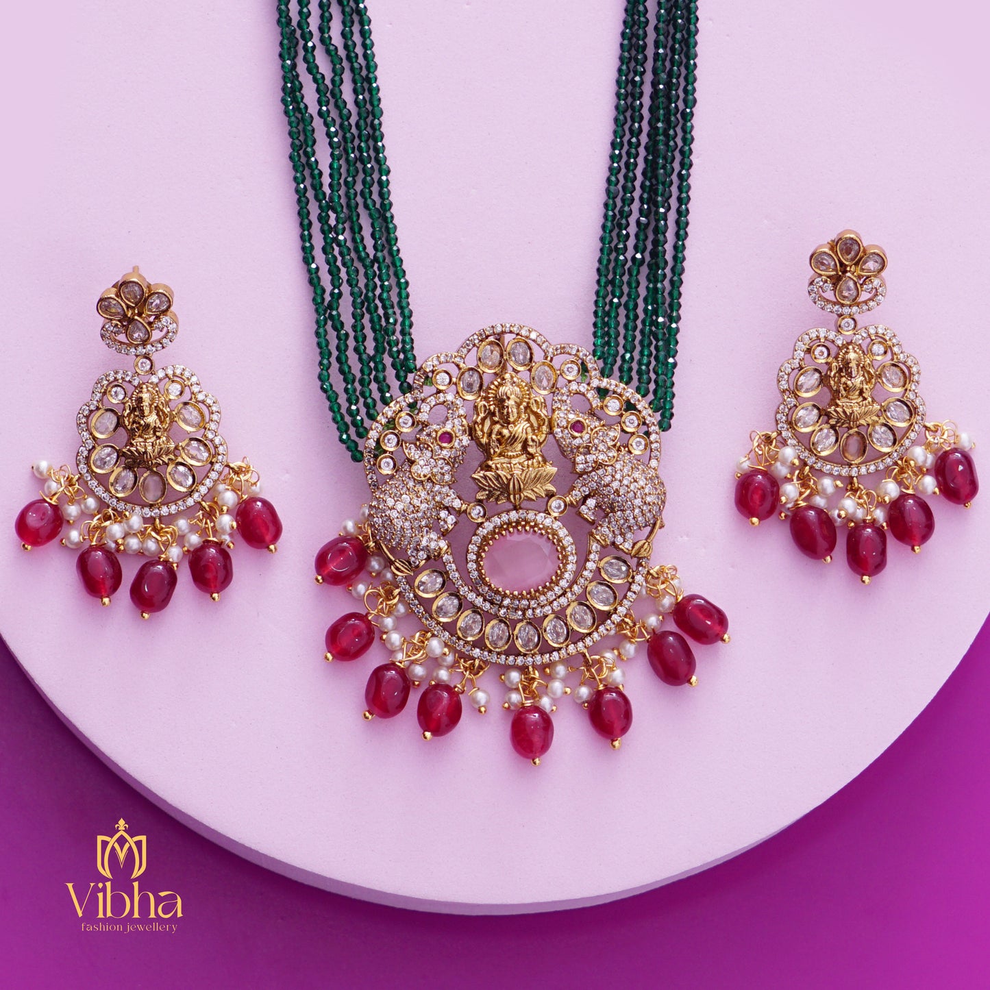 Double Elephant Design Beads Haram and Earrings Set