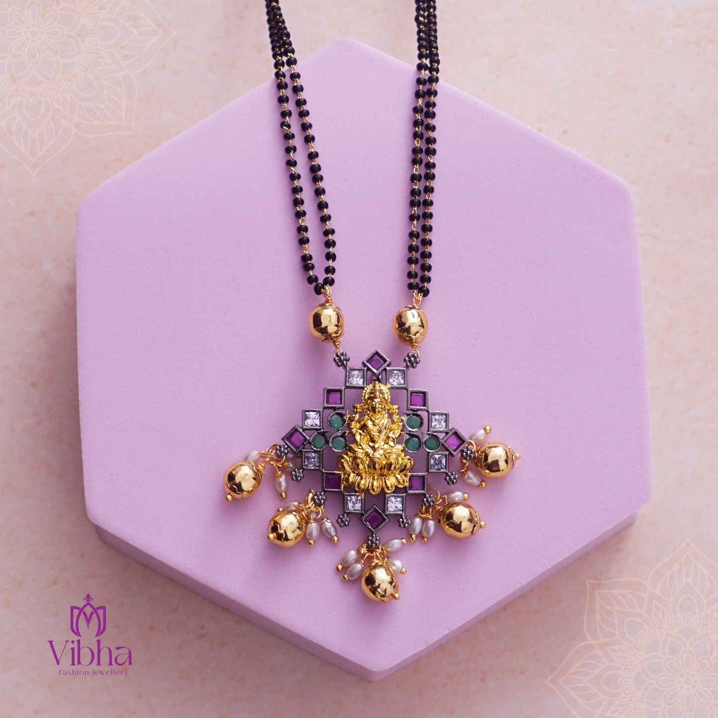 Rhombus Design Mangalsutra with Lakshmi Devi idol