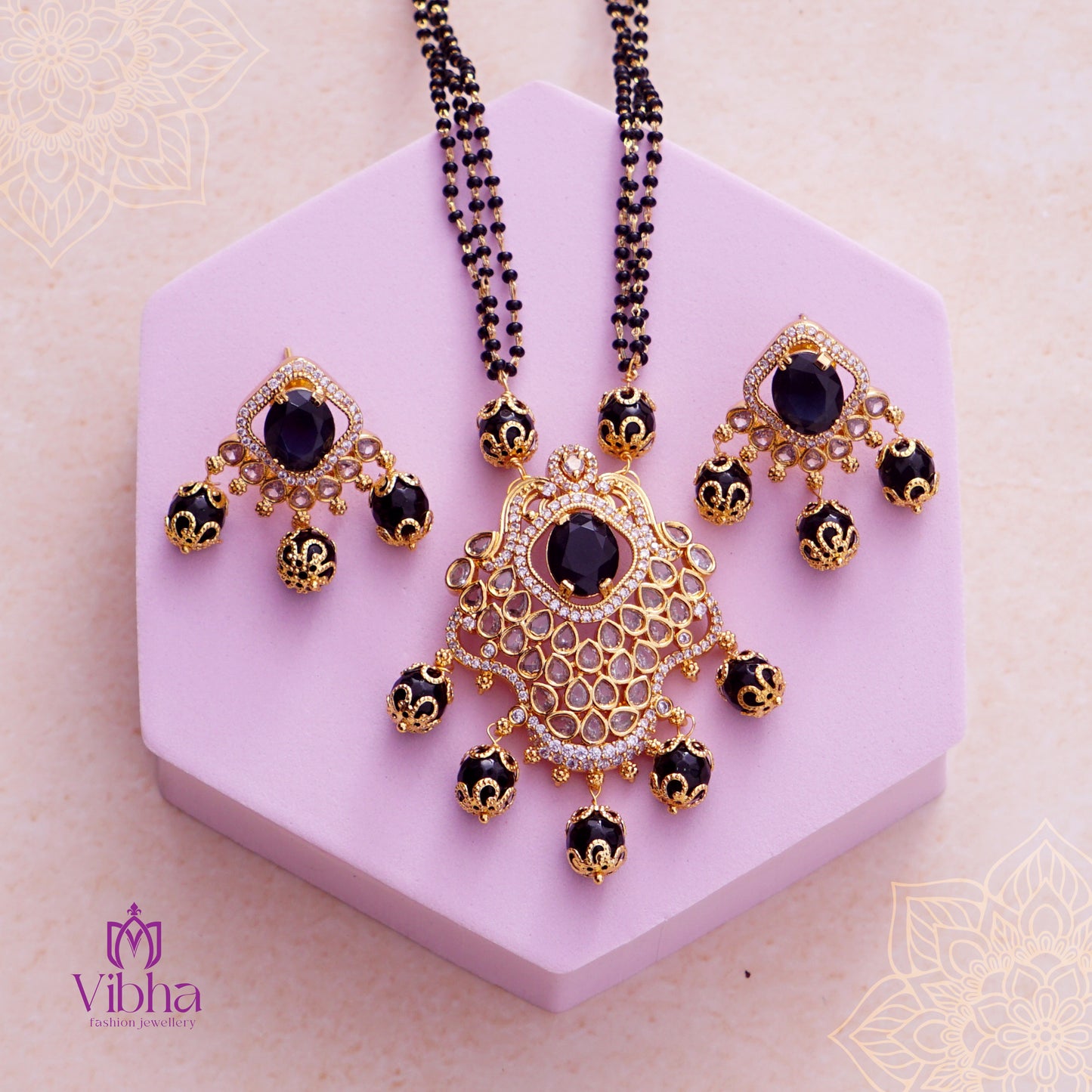 Rhombus Design Mangalsutra and Ear Studs Set