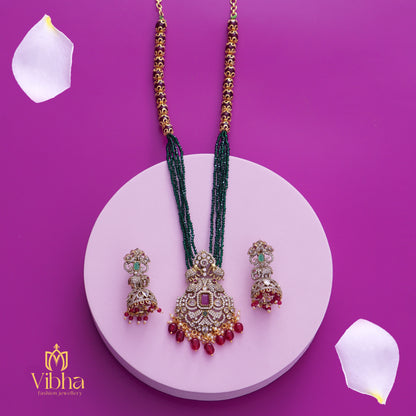 Elegant Double Peacock Haram and Jhumkas Set