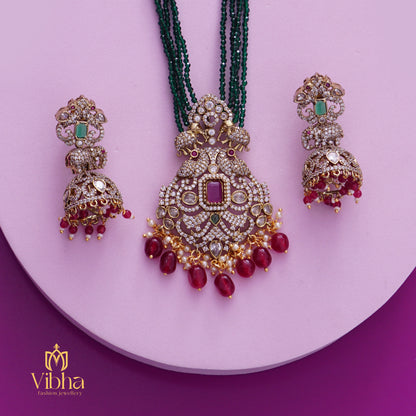 Elegant Double Peacock Haram and Jhumkas Set