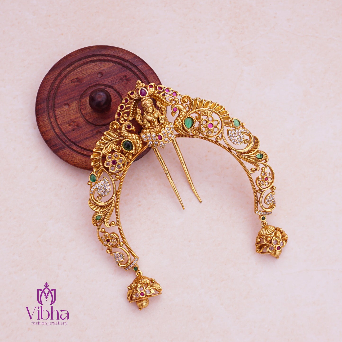 Nakshi Designed Hair Brooch with Goddess Lakshmi Devi