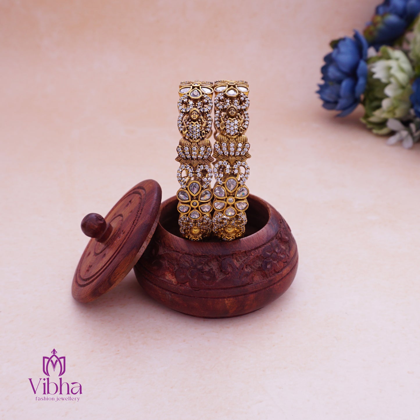 Goddess Lakshmi Devi and Flower Motif Bangle