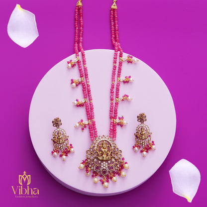 Lakshmi Devi Design Beads Mala and Earrings Set