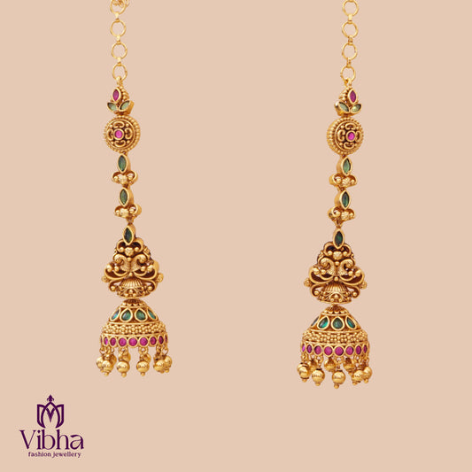 Double Peacock Designed Jhumka with Mattilu