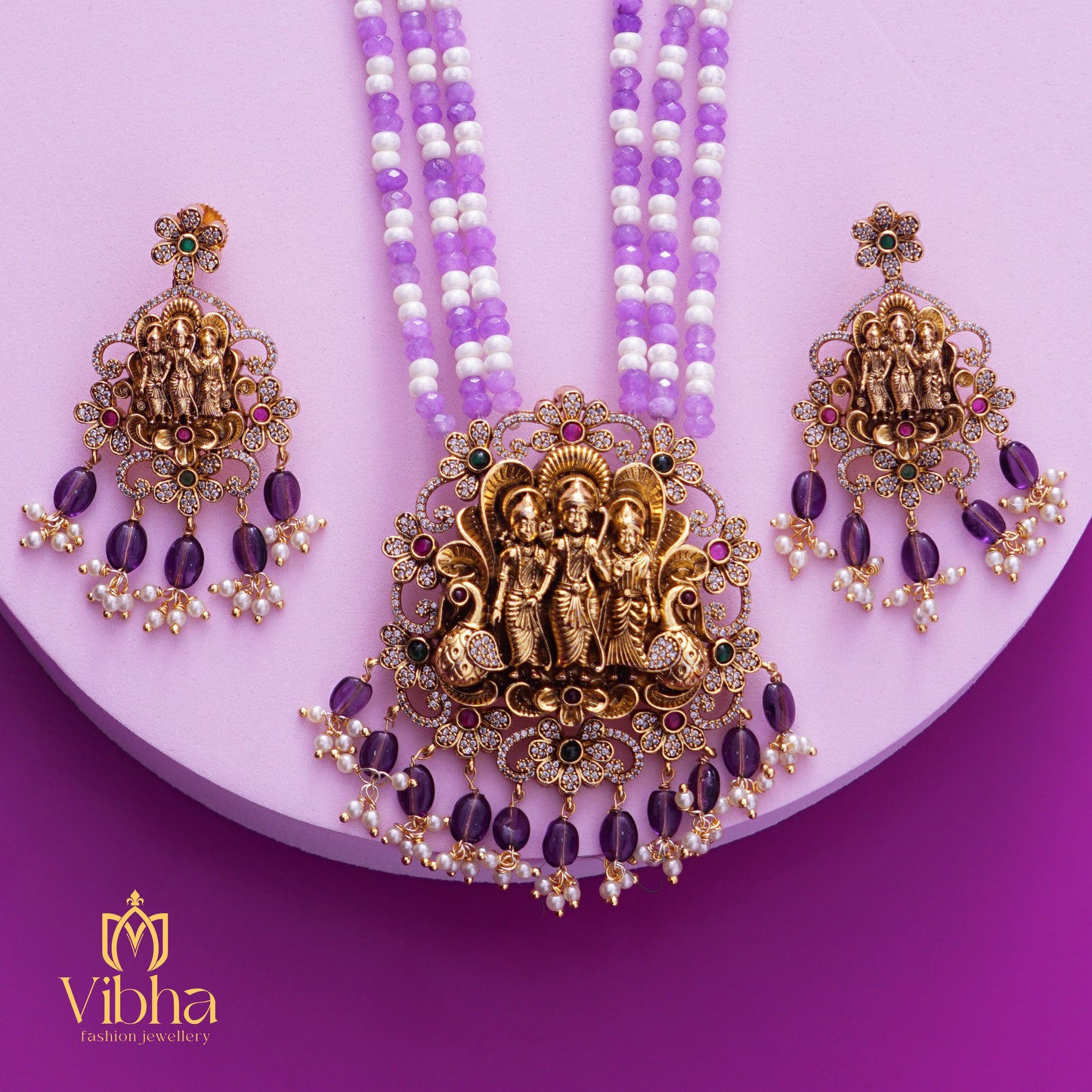 Ramparivar Design Beads Haram and Earrings Set
