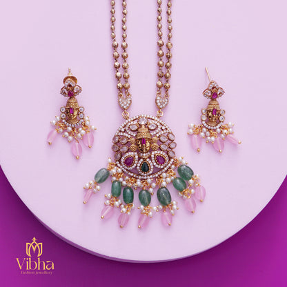 Circular Design Beads Mala and Earrings Set