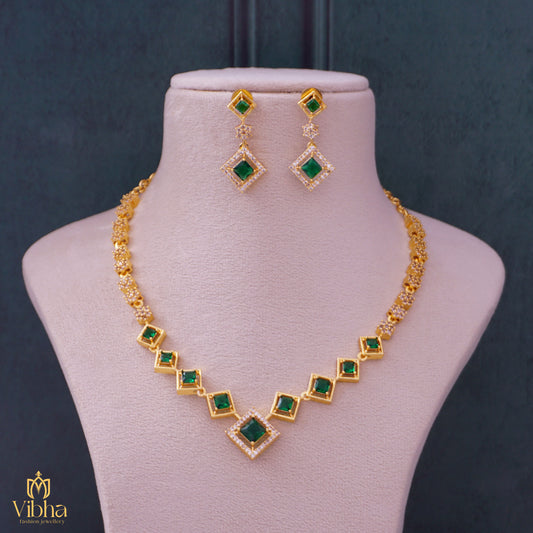 Square Design Zircon Necklace Set
