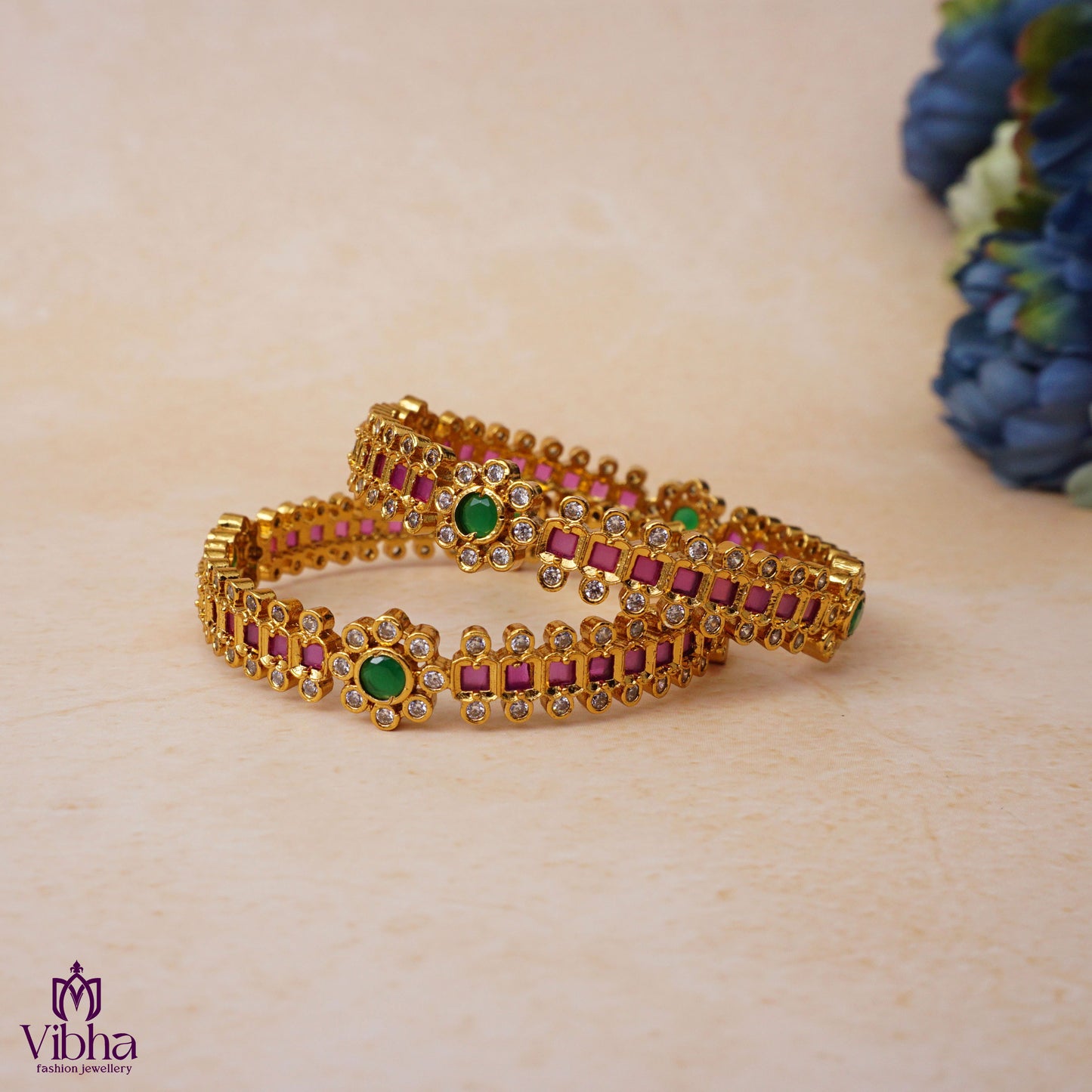 Rectangular Floral Designed Bangles