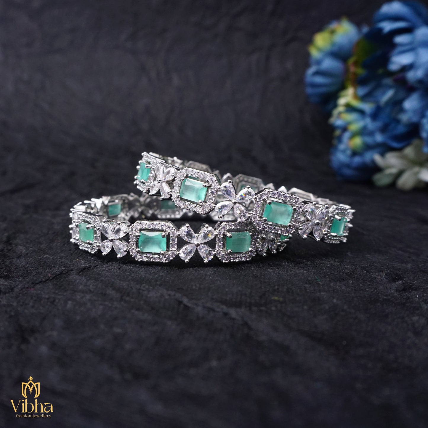 Rectangular Floral Motif Bangles