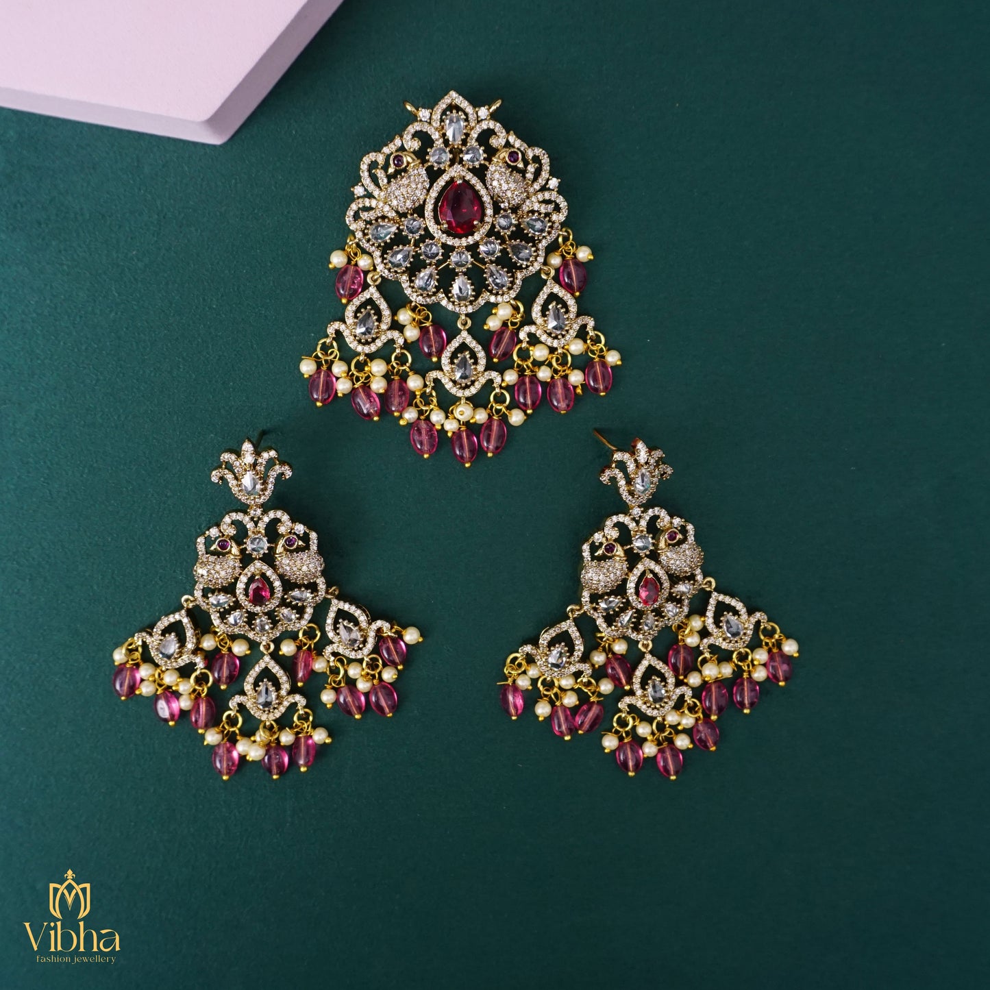 Double Peacock Design Pendant Set