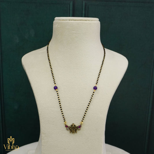 Short Black Beads with Lakshmi Devi Pendant