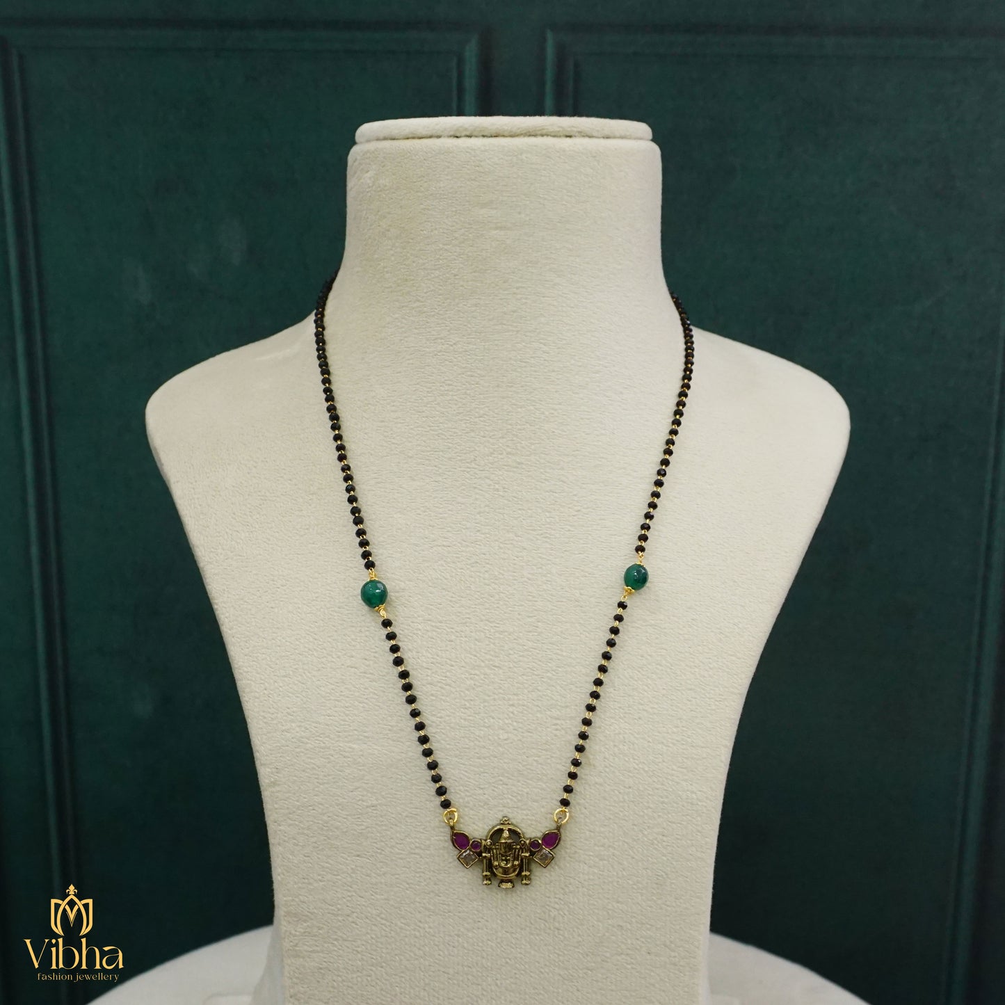 Short Black Beads with Lakshmi Devi Pendant