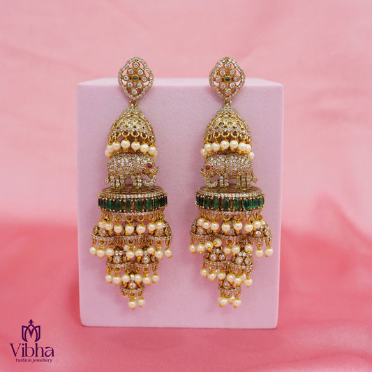 Elephant Designed Heavy Bridal Jhumkas