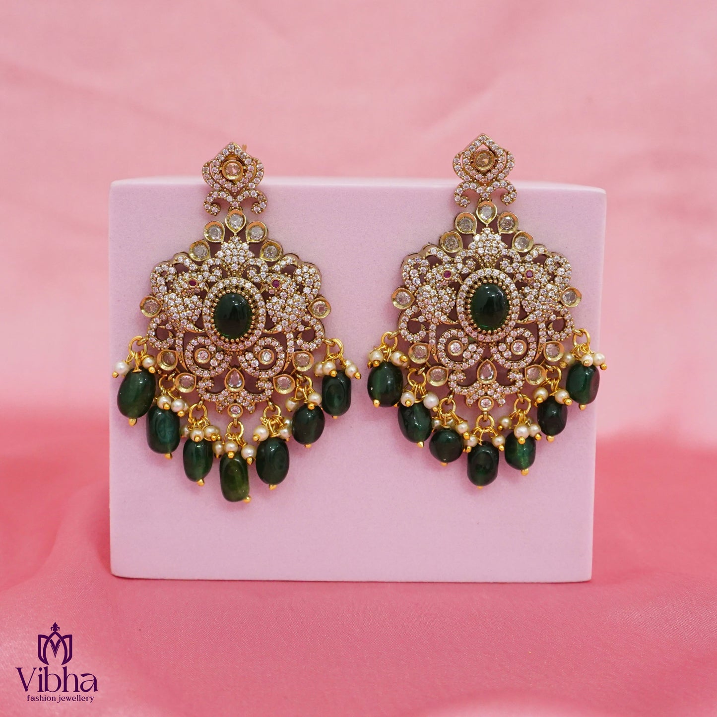 Double Peacock Designed Bridal Earrings