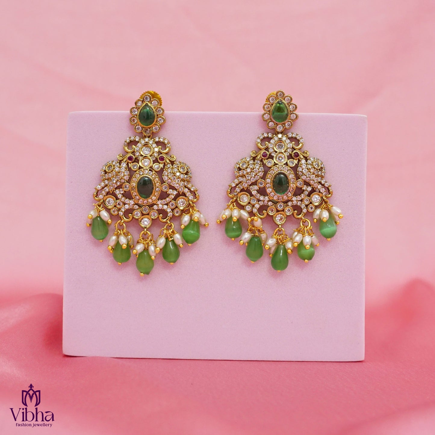 Double Peacock Designed Bridal Earrings