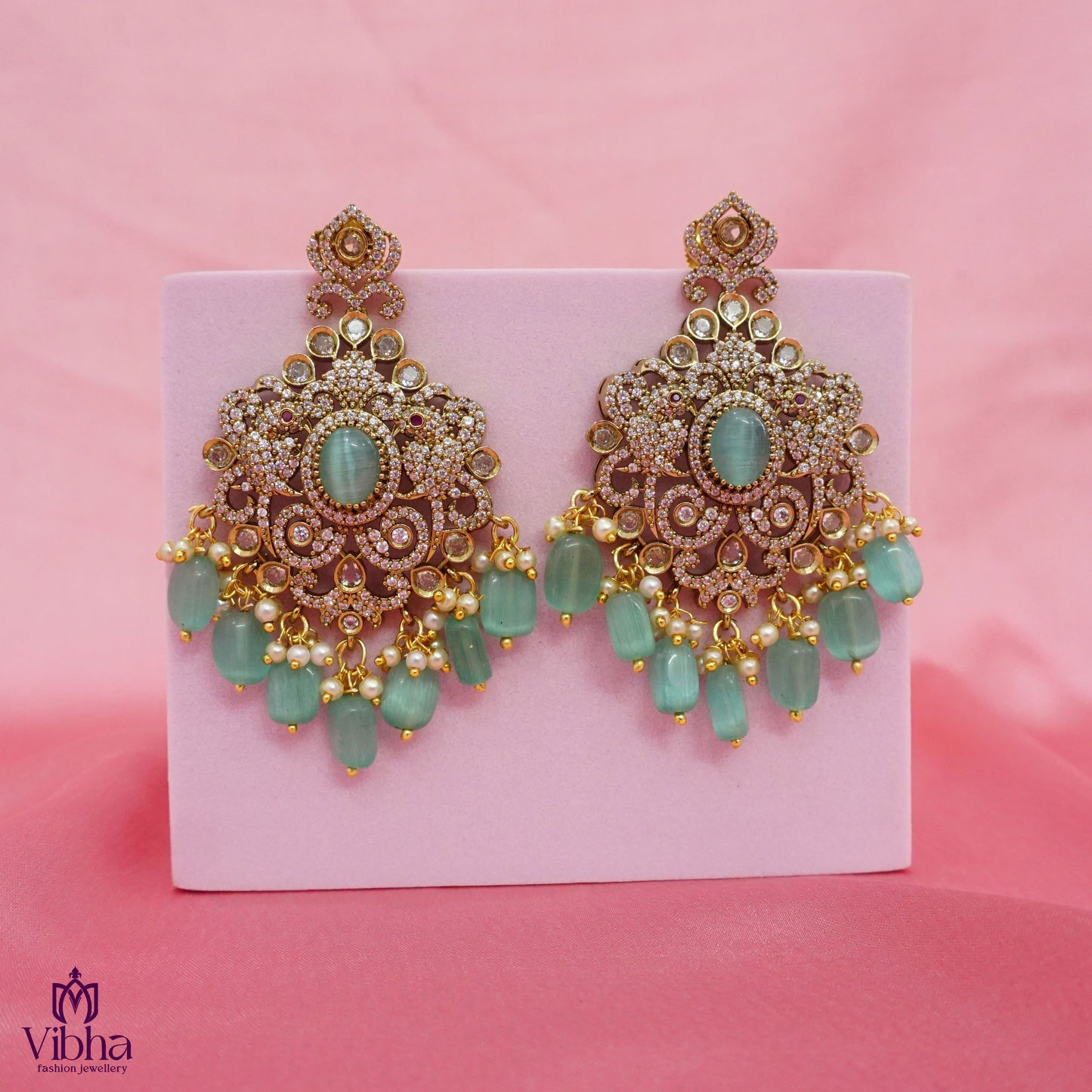 Double Peacock Designed Bridal Earrings