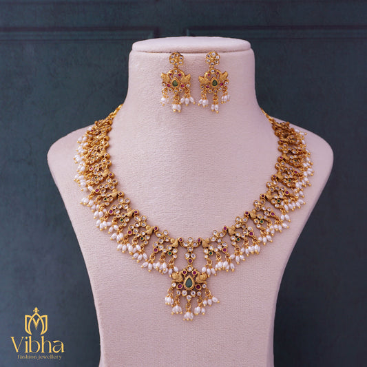 Exquisite Double Peacock Floral Motif Necklace Set