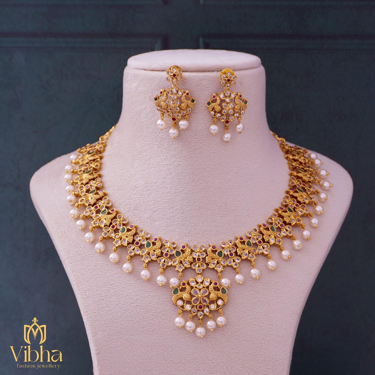 Double Peacock Floral Motif Necklace Set