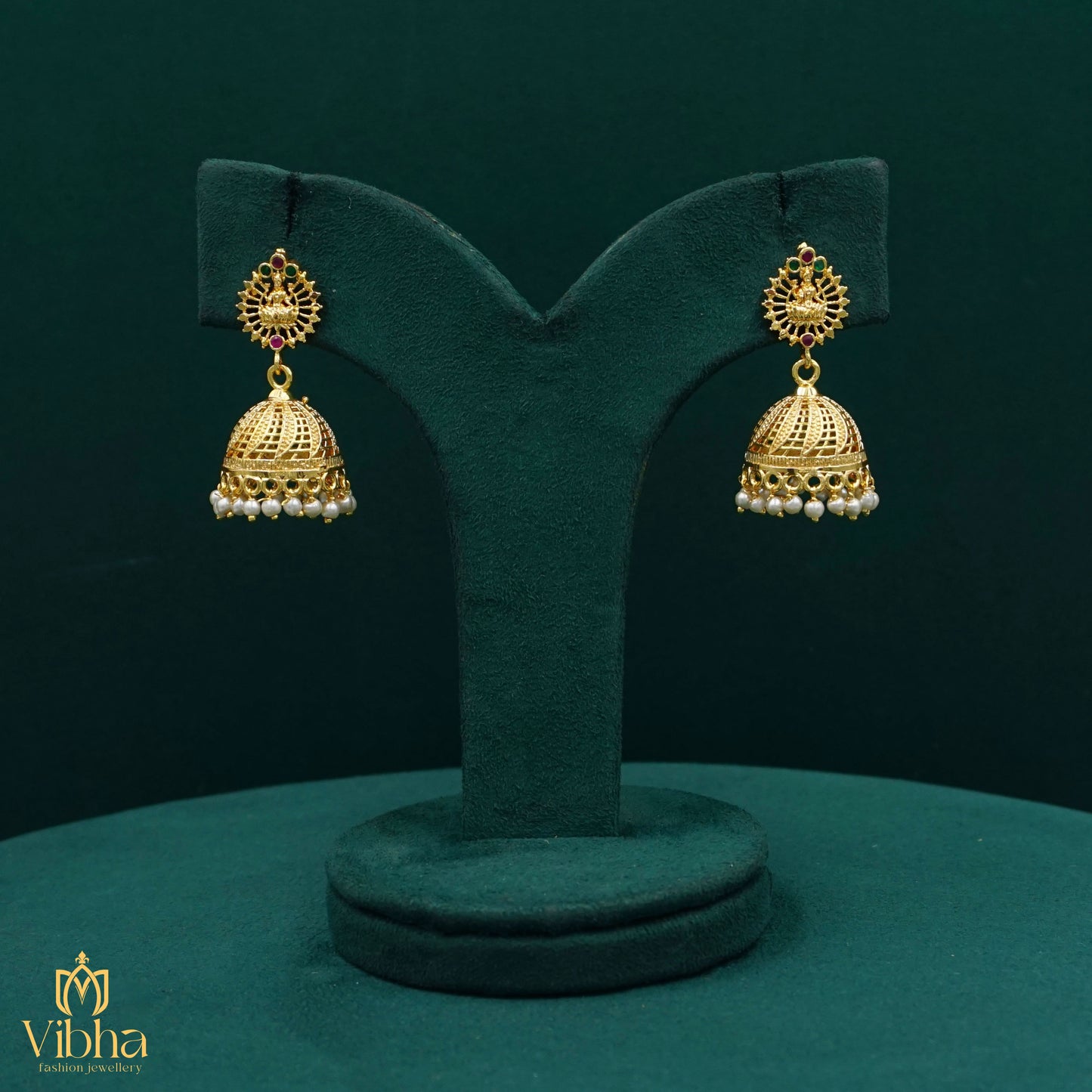 Gold Look Lakshmi Devi Jhumka Set