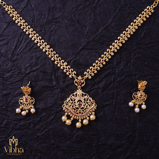 Double Peacock Designed CZ Necklace Set
