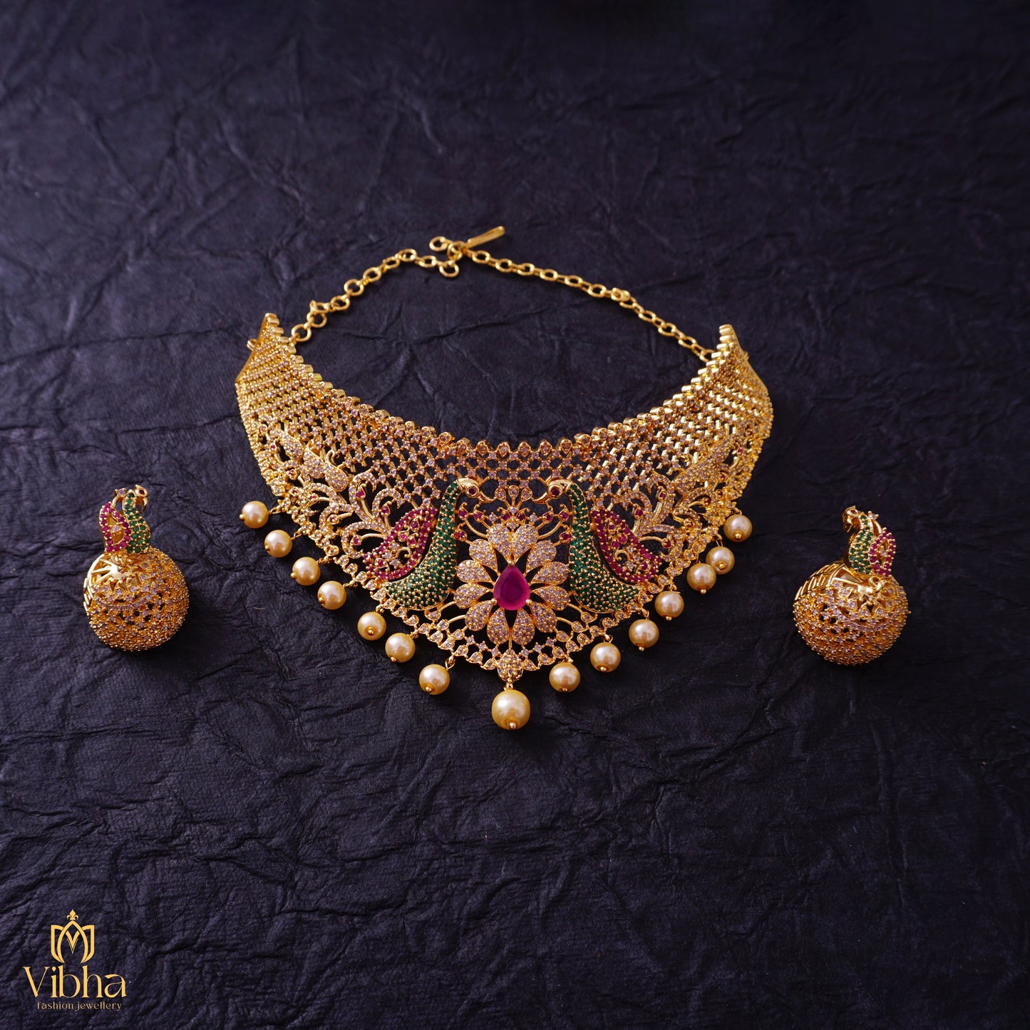 Peacock Designed CZ Choker Set