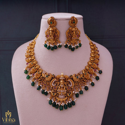 Gopuram Designed Lakshmi Devi Antique Necklace