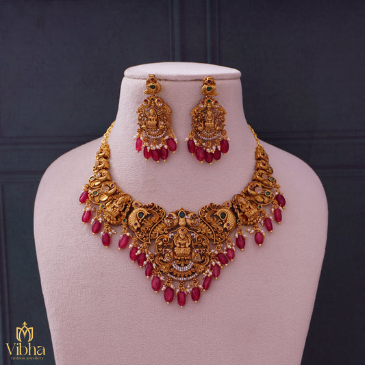 Double Peacock Lakshmi Devi Antique Necklace