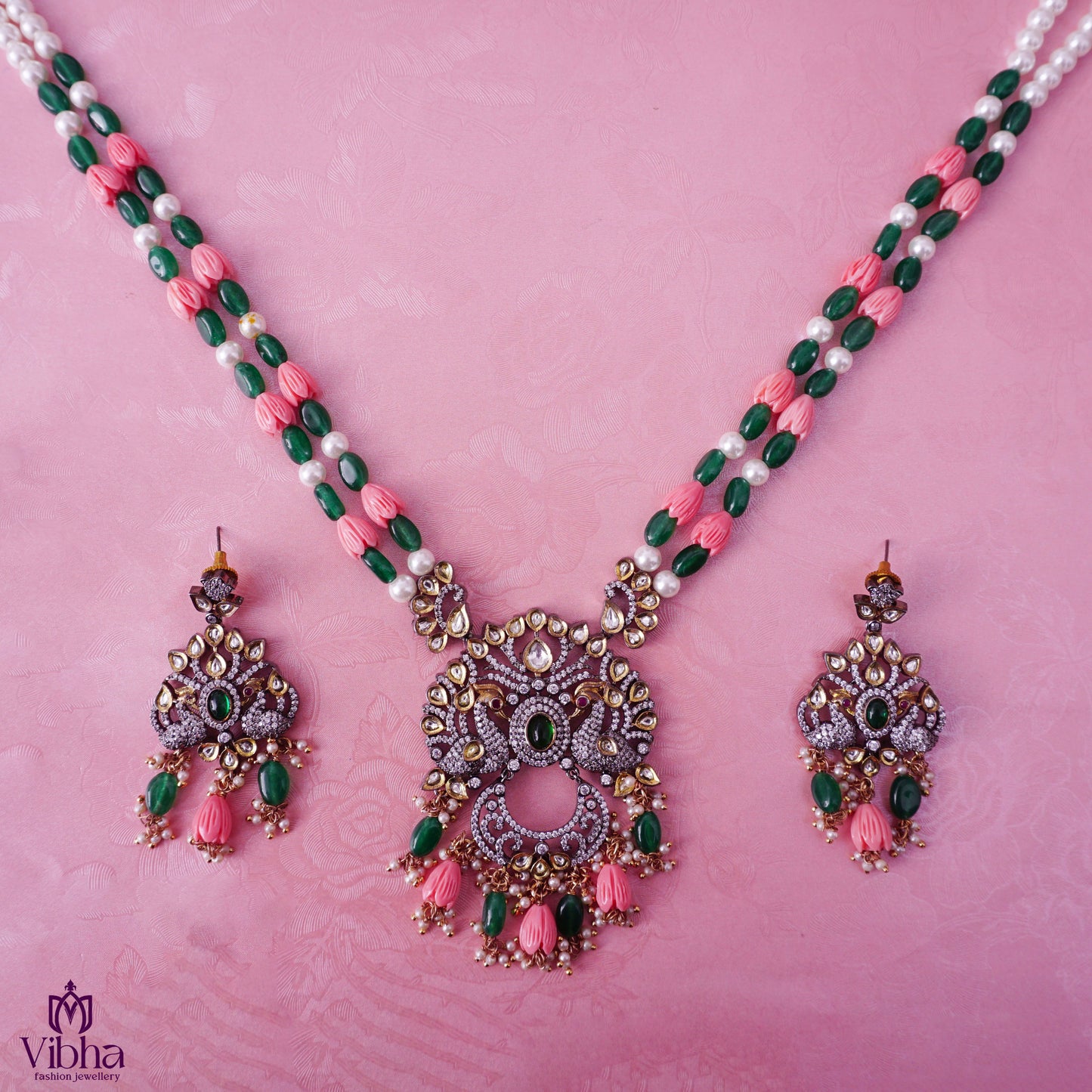 Beads Haram with Chandbali Pendant