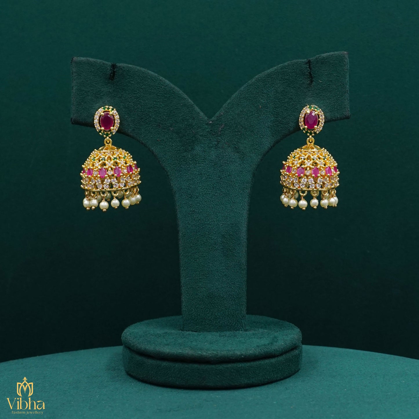 Star Designed Zircon Jhumkas Set