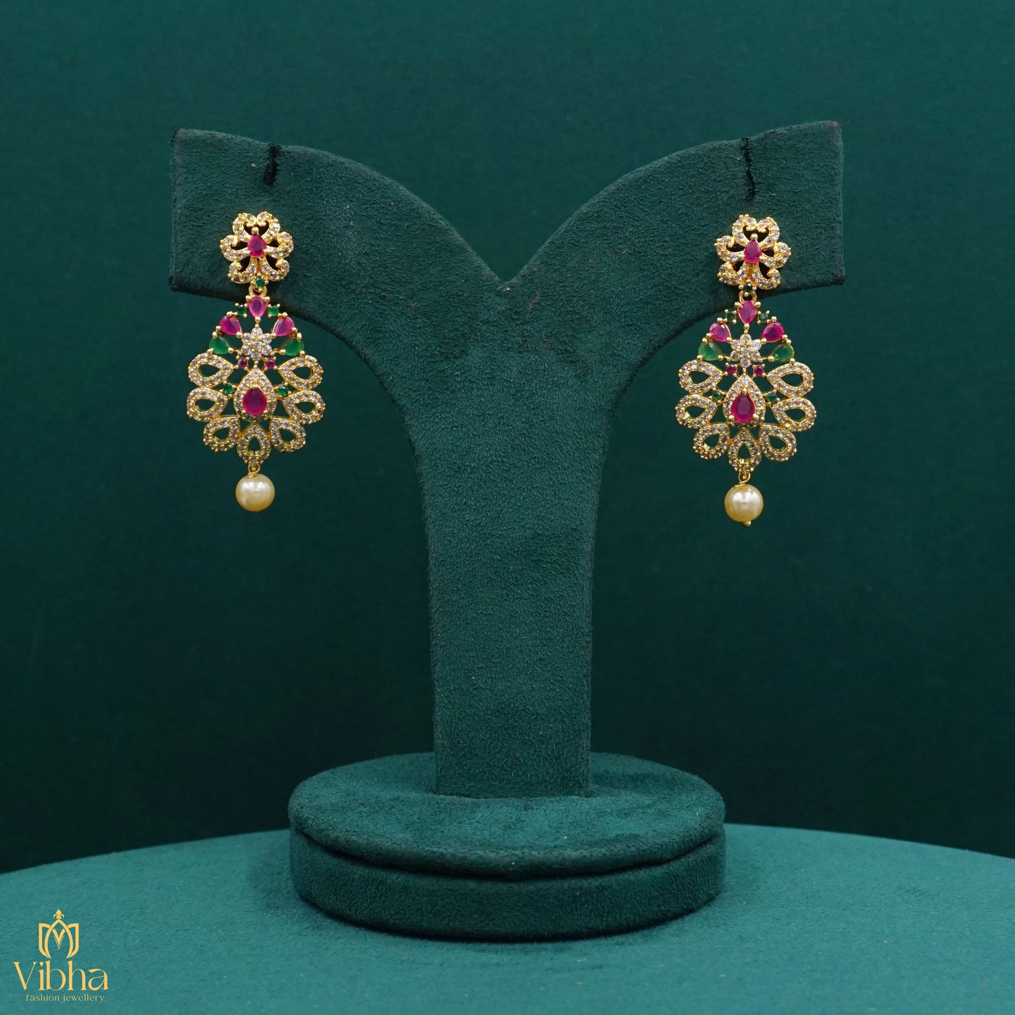 Floral Designed Zircon Earrings