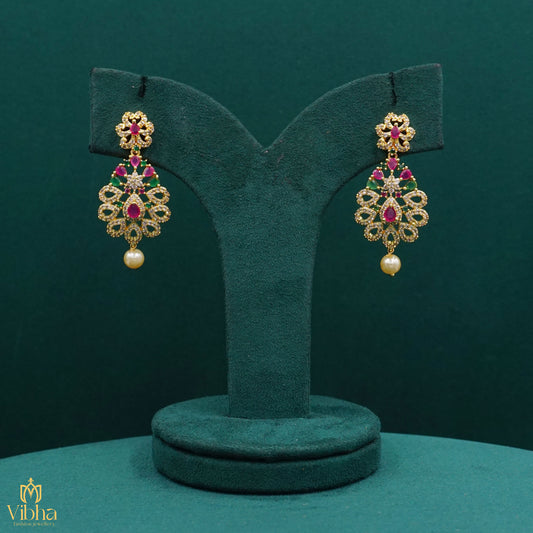 Floral Designed Zircon Earrings