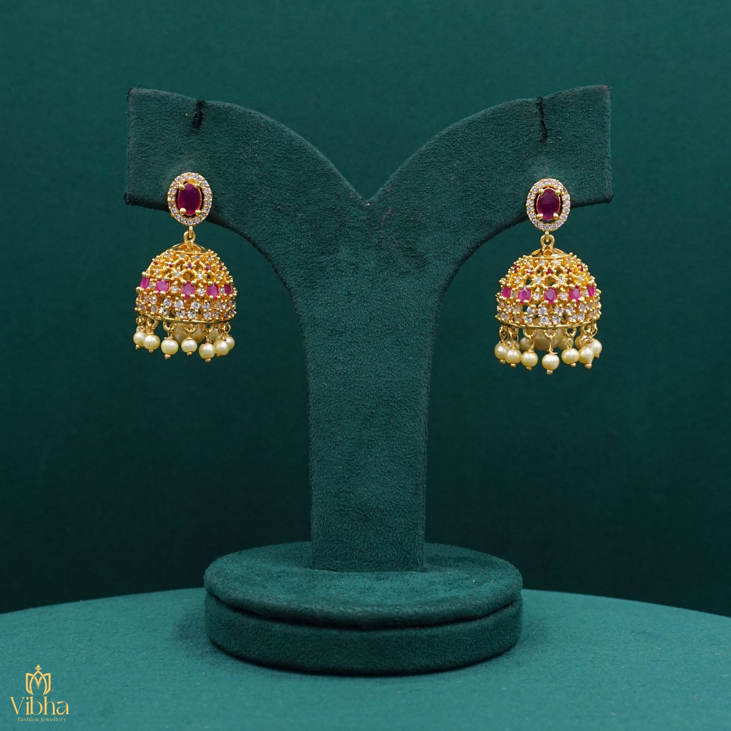 Star Designed Zircon Jhumkas Set