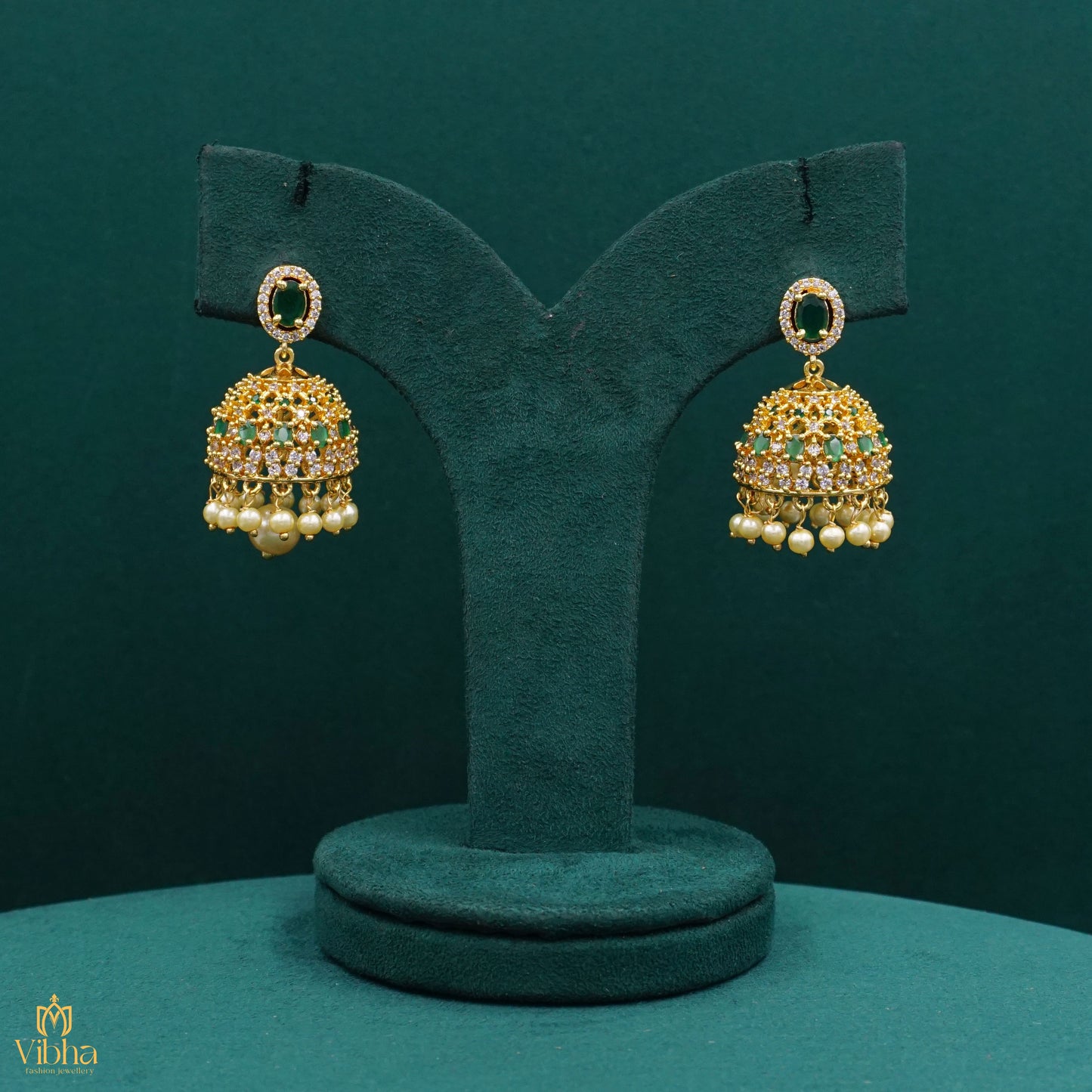 Star Designed Zircon Jhumkas Set