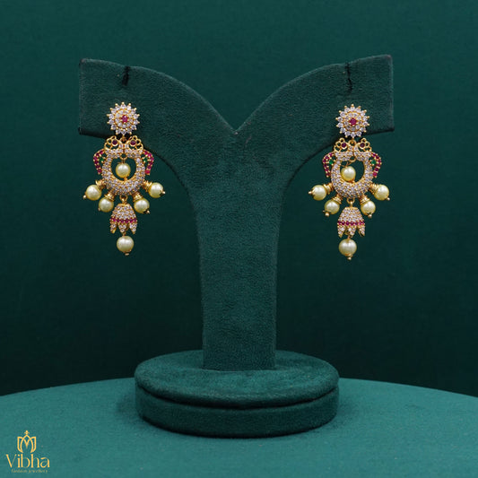 Double Peacock Designed Zircon Chandbalis