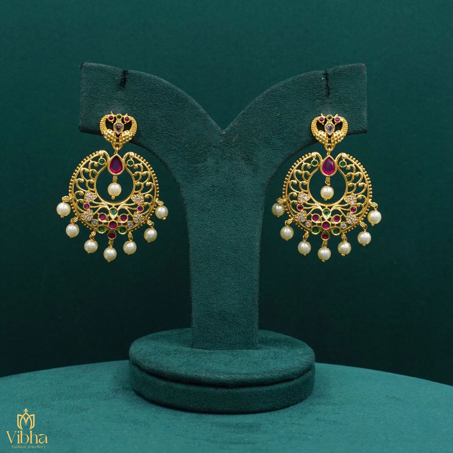 Double Peacock Designed Zircon Chandbalis