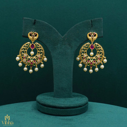 Double Peacock Designed Zircon Chandbalis