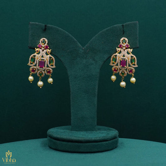 Double Peacock Designed Zircon Earrings