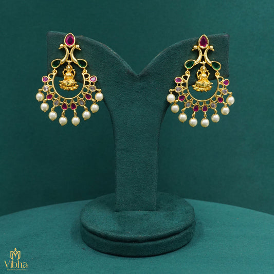 Chandbali Earrings Set with Lakshmi Devi Idol